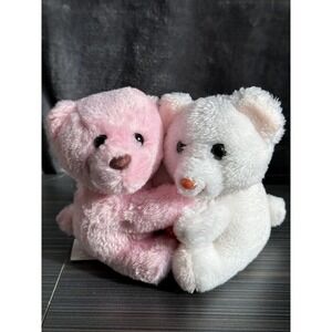 Russ Bear Stuffed Animal Pair Pink Hugging Bears Valentines Companions 6"  Set